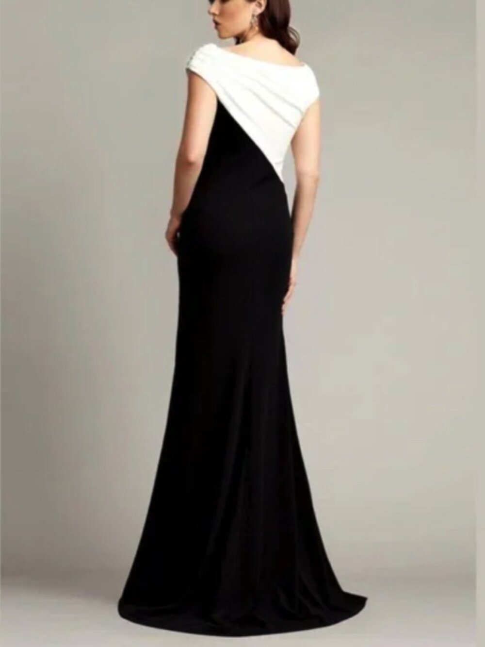 NWT Tadashi Shoji Arbor Angled Two-Tone Gown Dress Ivory Black Size XL - Picture 2 of 2